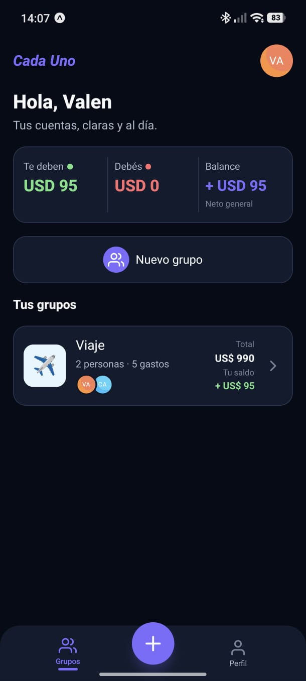 Inicio de Cada Uno con balance general y grupos